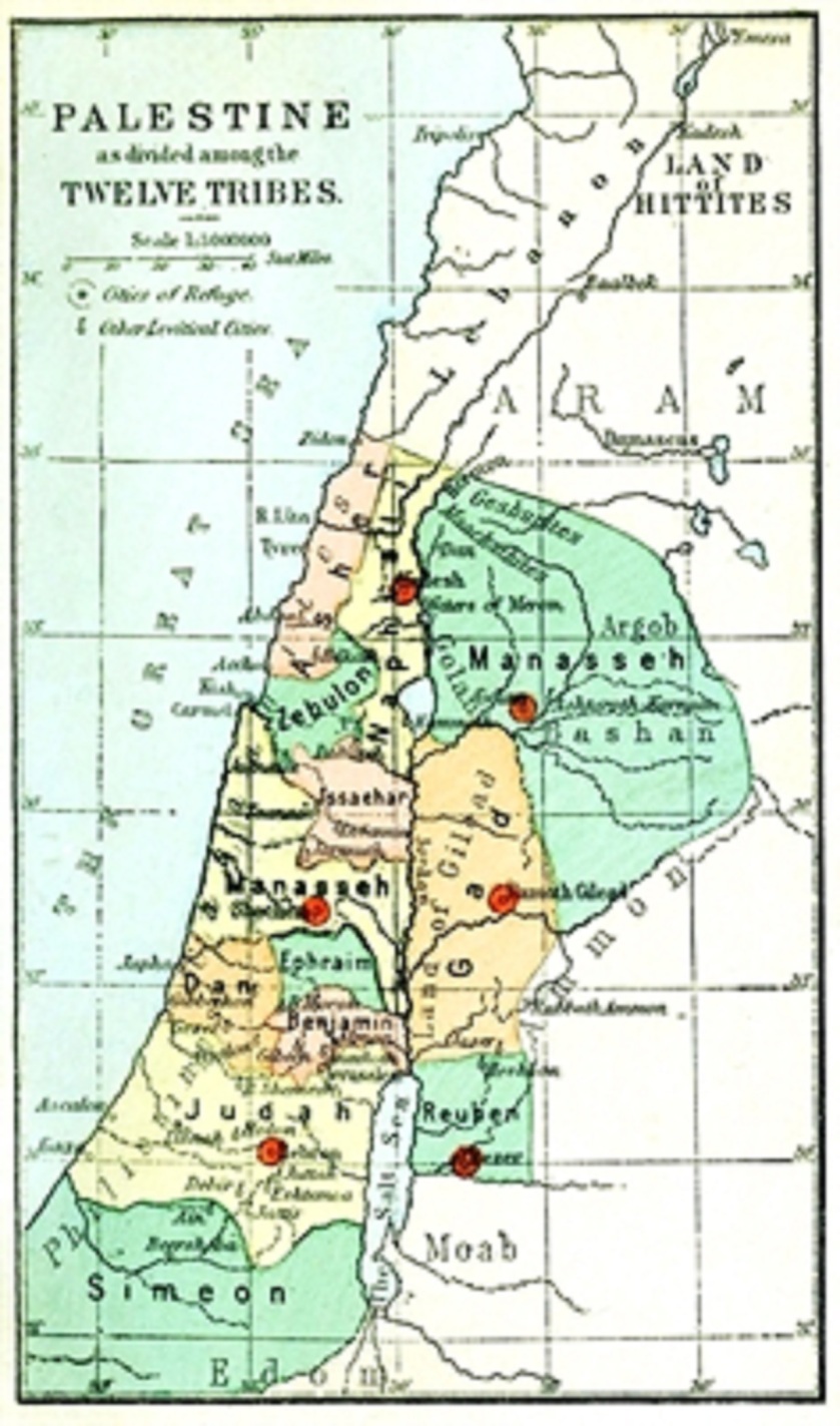 An 1889 map illustrating the division of Israel by tribes